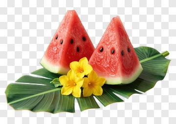 Watermelon Slices On A Tropical Leaf PNG