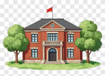 Cartoon School Building With Trees PNG