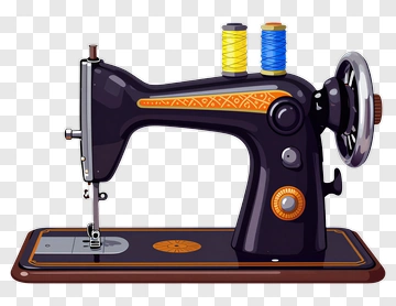 Vintage Sewing Machine With Spools Of Thread PNG