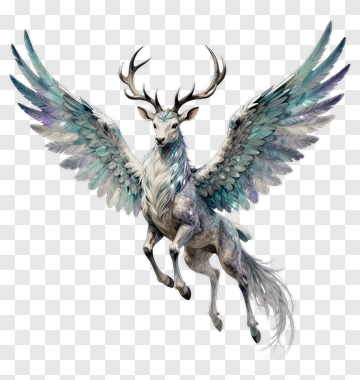 Winged Stag With Colorful Feathers PNG