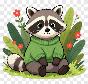 Cartoon Raccoon Sitting In A Green Sweater PNG