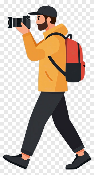 Cartoon Photographer Walking With A Camera PNG