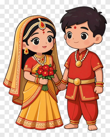 Cartoon Indian Couple Holding Hands PNG