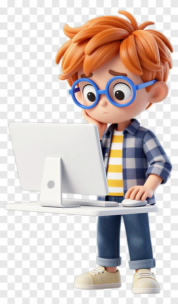 Cartoon Boy Using A Computer PNG
