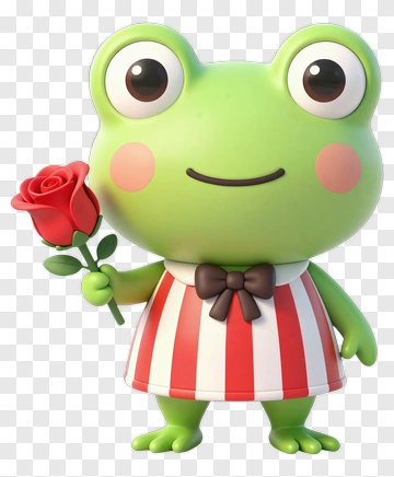 3D Frog Holding A Rose PNG