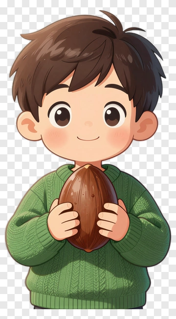 Cartoon Boy Holding A Chocolate Egg PNG