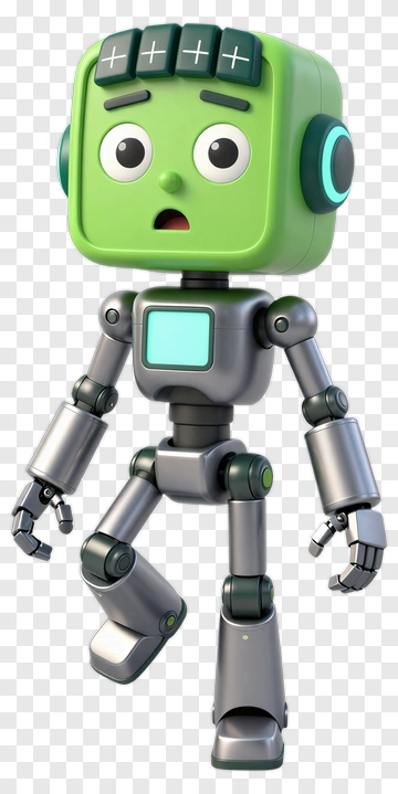 Cartoon Robot With Green Head And Surprised Expression PNG