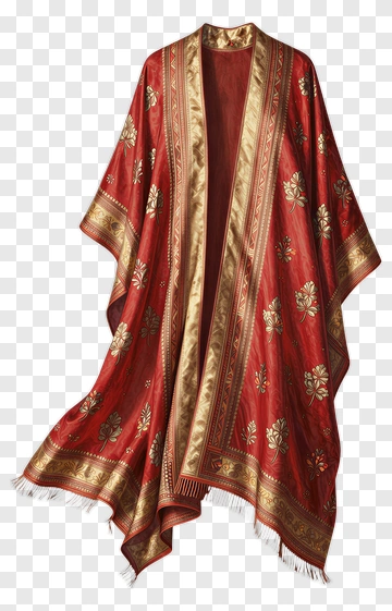 Elegant Red Shawl With Gold Embroidery PNG