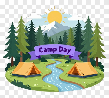 Camp Day In A Forest With Tents And A River PNG