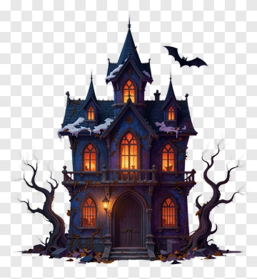 Haunted House With Bats And Creepy Trees PNG