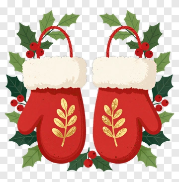 Christmas Mittens With Holly Decorations PNG