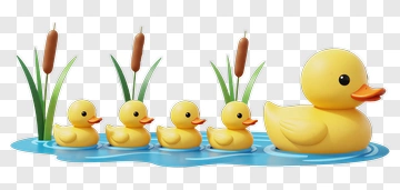 Cartoon Duck Family Swimming In A Pond PNG