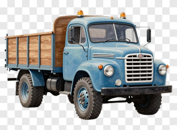 Vintage Blue Truck With Wooden Bed PNG
