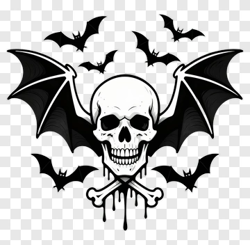 Skull With Bat Wings And Bats PNG