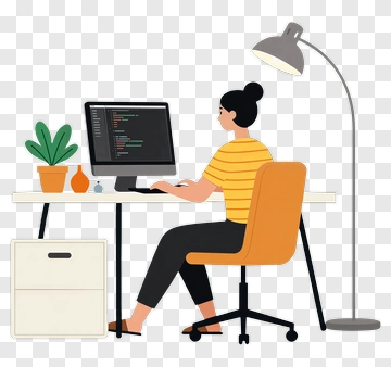 Woman Working At A Computer Desk PNG