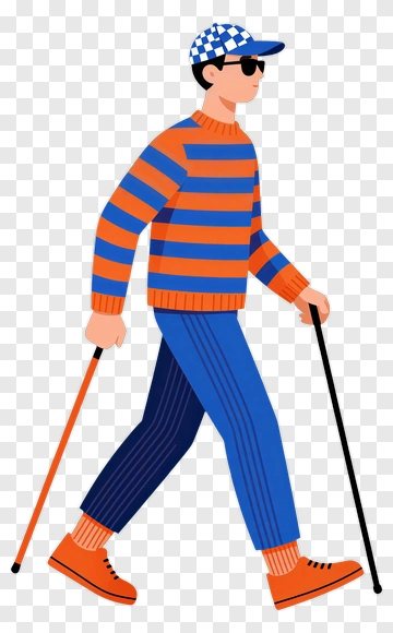 Cartoon Man Walking With Walking Sticks PNG