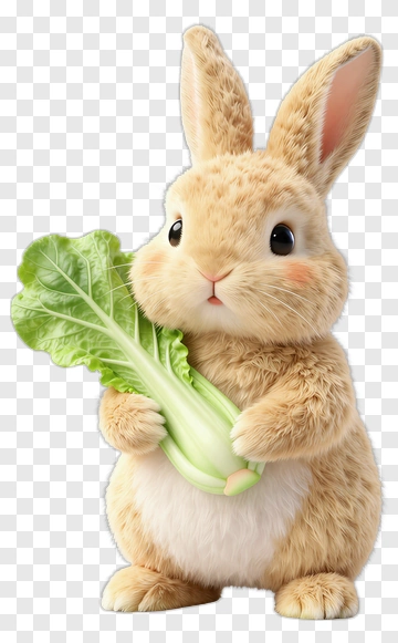 Cute Rabbit Holding A Lettuce PNG