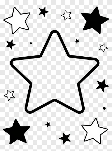 Black And White Star Outline With Decorative Stars PNG