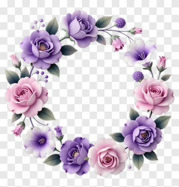 Floral Wreath With Purple And Pink Roses PNG