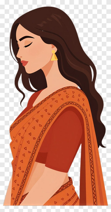 Woman In Traditional Orange Saree PNG