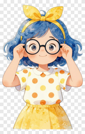 Cartoon Girl With Blue Hair And Glasses PNG