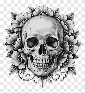 Skull Surrounded By Floral Design PNG