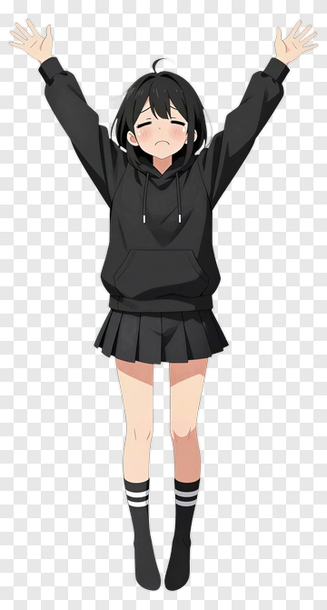 Happy Girl In Black Hoodie And Skirt PNG