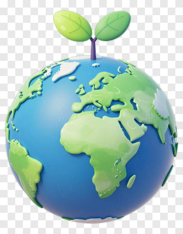3D Earth With Green Leaves PNG