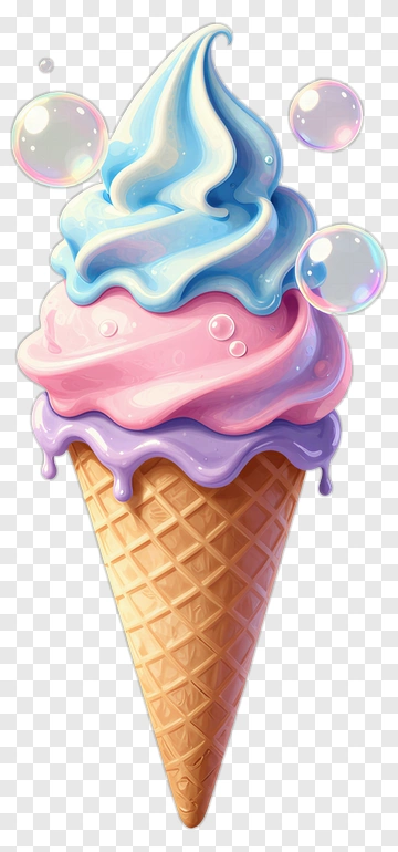 Colorful Ice Cream Cone With Bubbles PNG