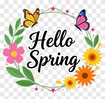 Hello Spring Floral Wreath With Butterflies PNG