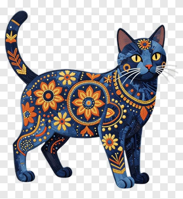 Colorful Cat With Floral Patterns PNG