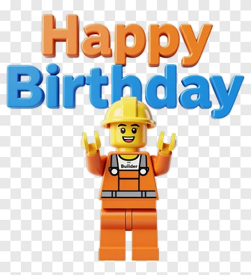 Builder Lego Figure With Happy Birthday Text PNG
