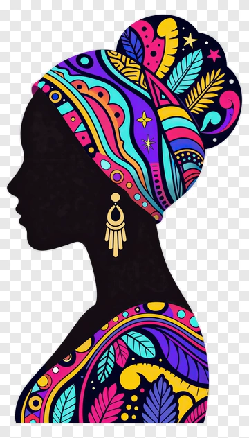 Colorful Silhouette Of A Woman With Decorative Headwrap PNG