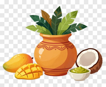 Clay Pot With Mango And Coconut PNG