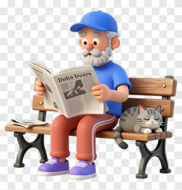 Cartoon Man Reading A Newspaper With A Cat PNG