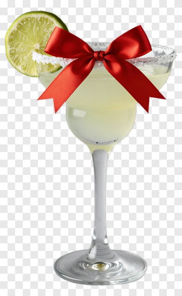 Margarita Cocktail With Red Bow And Lime Slice PNG