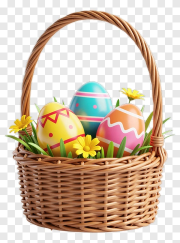 Easter Basket With Colorful Eggs And Flowers PNG