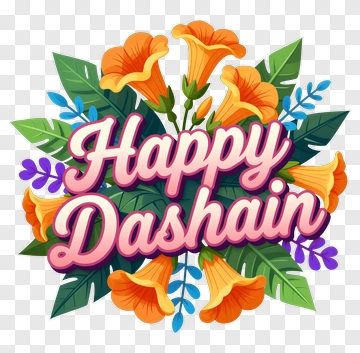 Happy Dashain Floral Design PNG