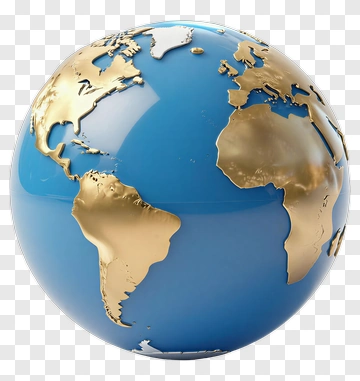 3D Globe With Golden Continents PNG