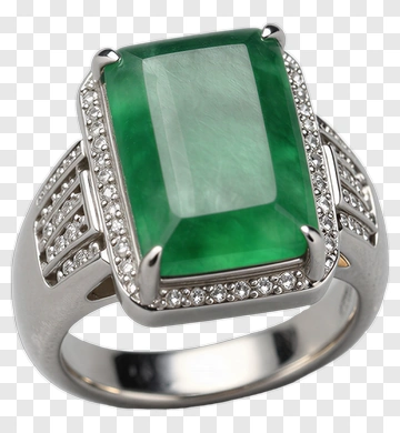 Elegant Silver Ring With Green Stone PNG