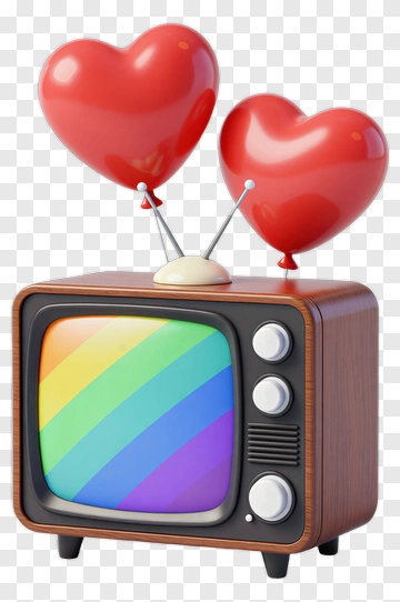 Retro Television With Heart Balloons PNG