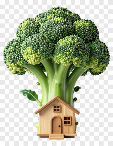 Broccoli Tree With A Wooden House PNG