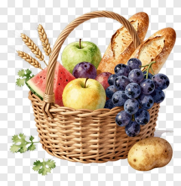 Fruit And Bread Basket PNG