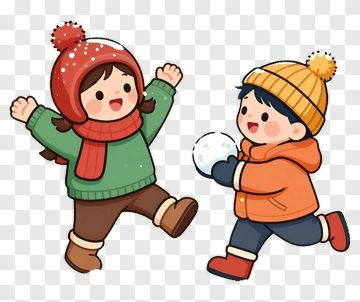 Cartoon Children Playing In The Snow PNG