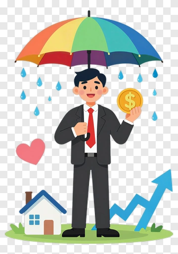 Businessman Holding Money Under A Colorful Umbrella PNG
