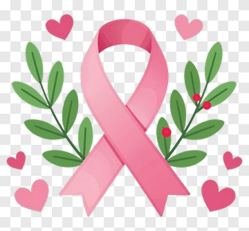 Pink Ribbon Surrounded By Hearts And Leaves PNG