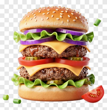 Double Cheeseburger With Fresh Vegetables PNG