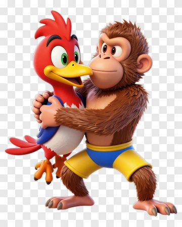 Cartoon Monkey Holding A Cartoon Bird PNG