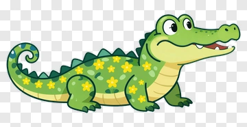 Cartoon Alligator With Flowers PNG