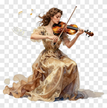 Woman Playing Violin In Elegant Dress PNG